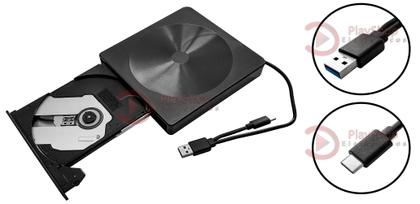 Imagem de Leitor e Gravador de Cd Dvd Externo para PC e Notebook Usb 3.0 Drive Portátil Slim Preto USB C Mac Ultrabook Windows
