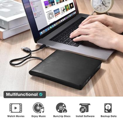 Imagem de Leitor gravador externo com cabo usb slim para pc e notebook