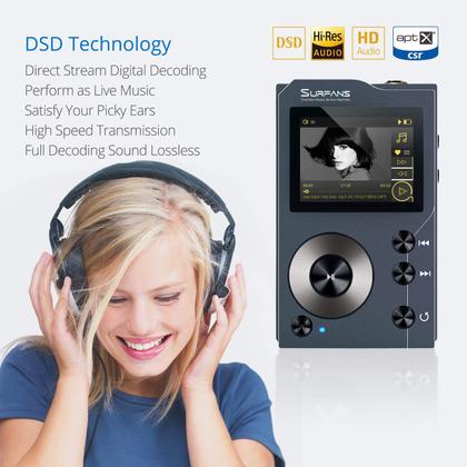 Leitor MP3 Surfans F20 HiFi Bluetooth 4.0 32GB + 256GB Suporte