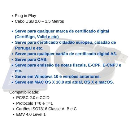 Imagem de Leitora de Certificado Digital Cartão Smart Card Usb