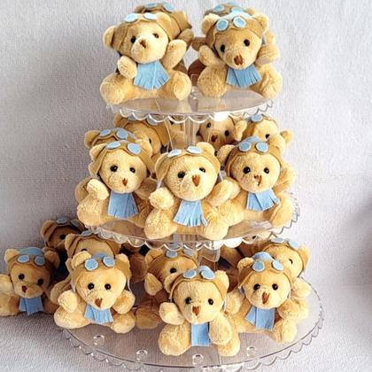 Imagem de Lembracinha urso chaveiro aviador azul claro no saquinho 20 peças