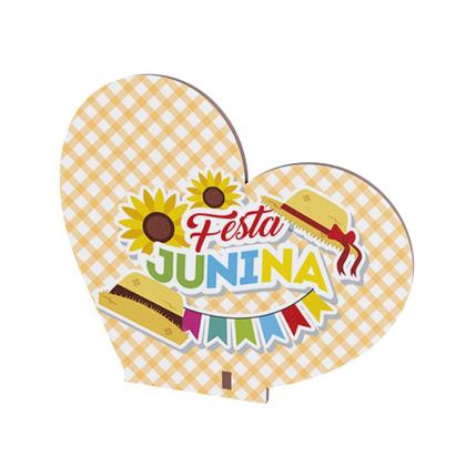 Imagem de Lembrancinha Coração Festa Junina em MDF Decoração com Girassol, Chapéu e Bandeirinhas