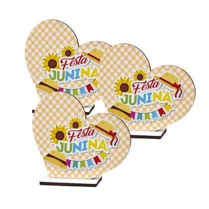 Imagem de Lembrancinha Coração Festa Junina em MDF Decoração com Girassol, Chapéu e Bandeirinhas
