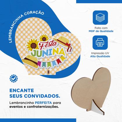 Imagem de Lembrancinha Coração Festa Junina em MDF Decoração com Girassol, Chapéu e Bandeirinhas