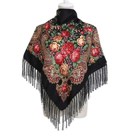 Imagem de Lenço De Cabeça Floral Retrô Com Franjas Para Mulheres, Hijab, Xale Quadrado, Babushka, Lenço De
