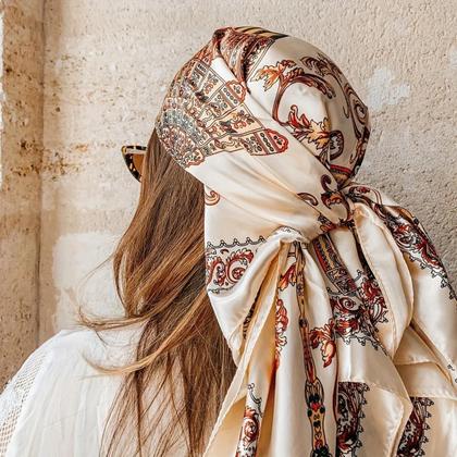 Lenço De Seda Luxuoso Para Mulheres, Estampa De Cetim, Hijab, Xale