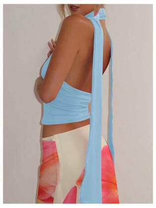 Imagem de Lenço Halter Crop Top SOLY HUX feminino com decote em V profundo azul