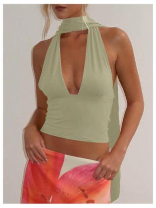 Imagem de Lenço Halter Crop Top SOLY HUX feminino com decote em V profundo verde
