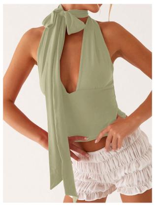 Imagem de Lenço Halter Crop Top SOLY HUX feminino com decote em V profundo verde