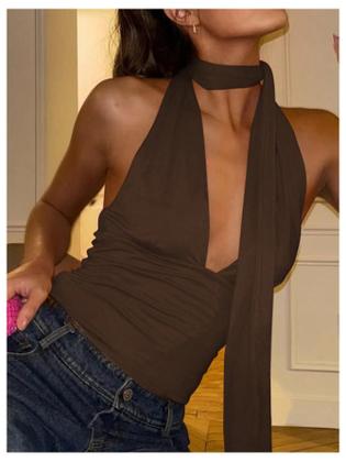 Imagem de Lenço Halter Crop Top SOLY HUX feminino marrom café XS