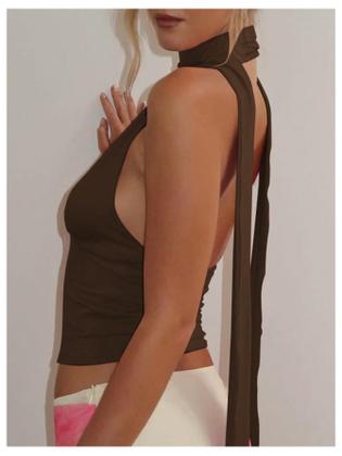 Imagem de Lenço Halter Crop Top SOLY HUX feminino marrom café XS