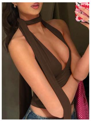 Imagem de Lenço Halter Crop Top SOLY HUX feminino marrom café XS