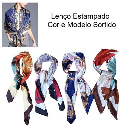 Imagem de Lenço Quadrado Grande Cetim Seda Multiuso Echarpe Cropped Bandana: Kit 2 Estampados Sortido