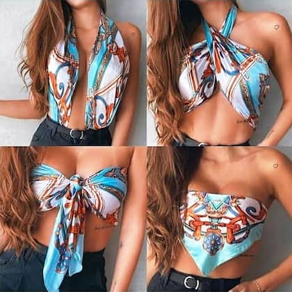 Imagem de Lenço Quadrado Grande Cetim Seda Multiuso Echarpe Cropped Bandana: Kit 2 Estampados Sortido