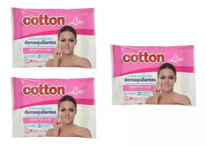 Imagem de Lenço Removedor De Maquiagem Cotton Line Tolhas Umedecidas Para Pele Todos Os Tipos 1 ml 24 Un