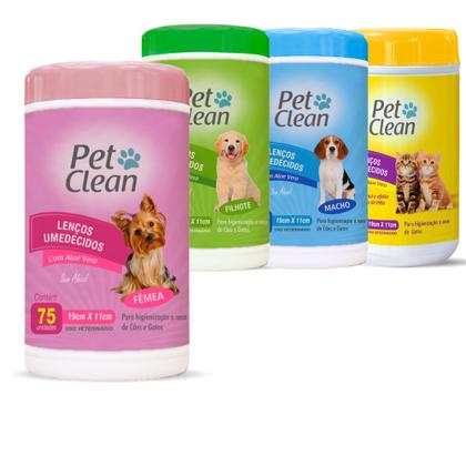Imagem de Lenço Umedecido para cachorro cães e gato higiene e limpeza  75 unidades