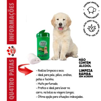 Imagem de Lenço Umedecido para cachorro cães e gato higiene e limpeza  75 unidades
