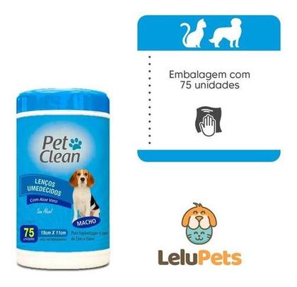 Imagem de Lenço Umedecido Pet Clean Para Cães E Gatos Machos 75 Und