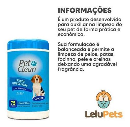 Imagem de Lenço Umedecido Pet Clean Para Cães E Gatos Machos 75 Und