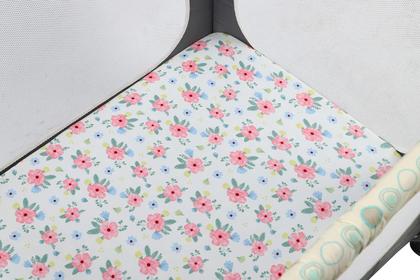 Imagem de Lençóis com elástico Onacosht Pack n Play Jersey Knit Floral, pacote com 2
