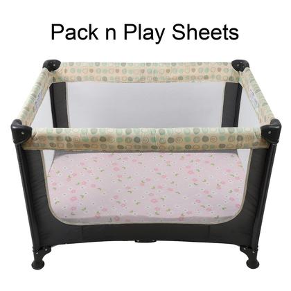Imagem de Lençóis com elástico Onacosht Pack n Play Jersey Knit Floral, pacote com 2