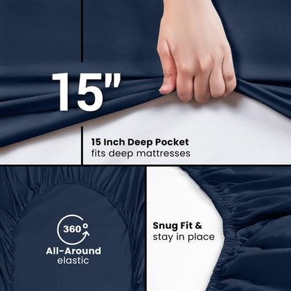 Imagem de Lençóis com elástico Utopia Bedding Twin, pacote com 2 unidades, microfibra macia, azul marinho