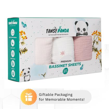 Imagem de Lençóis de berço com elástico TANSY PANDA 53x81 cm, pacote com 3, rosa