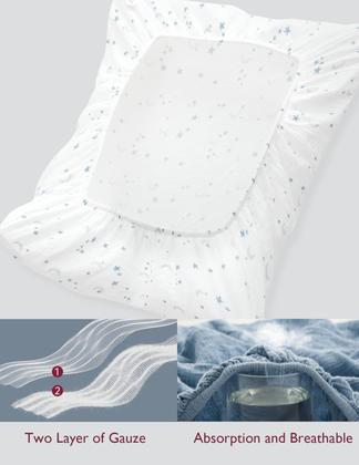 Imagem de Lençóis de berço Momcozy Muslin Standard, pacote com 2 unidades, azuis