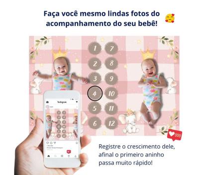 Imagem de Lençol Bebê Painel Cenário Fotos MDF Mêsversário Gêmeos Rosa