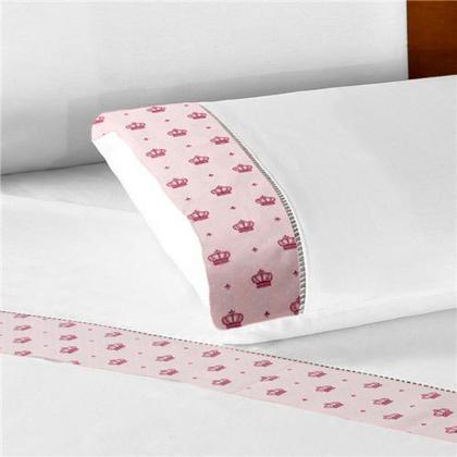 Imagem de Lençol Berço 3 Peças c/ Fronha Ponto Palito Percal 180 Fios 80% Algodão