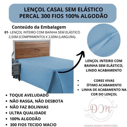 Imagem de Lençol Cama Box Casal 01 Peça Hotel Pousada Sem Elástico 100% Algodão Percal 300 Fios