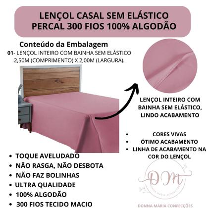 Imagem de Lençol Cama Box Casal 01 Peça Hotel Pousada Sem Elástico 100% Algodão Percal 300 Fios