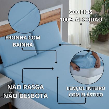 Imagem de Lençol Cama Box Casal 200 Fios 3 Peças Conjunto 100% Algodão