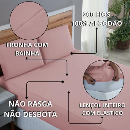 Imagem de Lençol Cama Box King 200 Fios 4 Peças Conjunto com Virol 100% Algodão