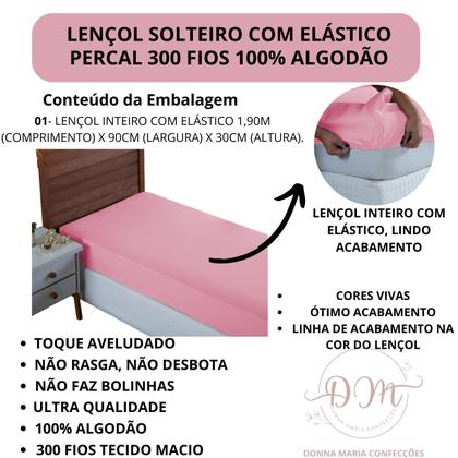 Imagem de Lençol Cama Box Solteiro 01 Peça Hotel Pousada com Elástico 100% Algodão Percal 300 Fios
