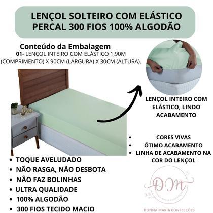 Imagem de Lençol Cama Box Solteiro 01 Peça Hotel Pousada com Elástico 100% Algodão Percal 300 Fios
