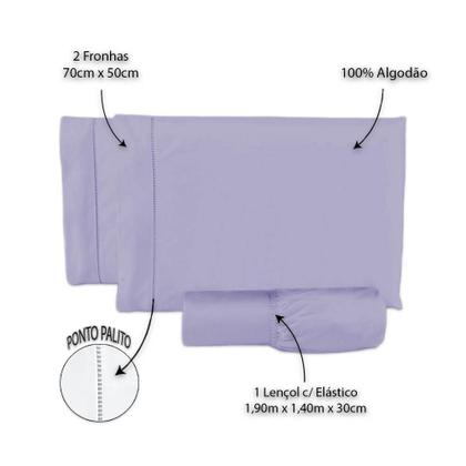 Imagem de Lençol cama Casal 400 Fios 3 Peças 100% algodao com elastico