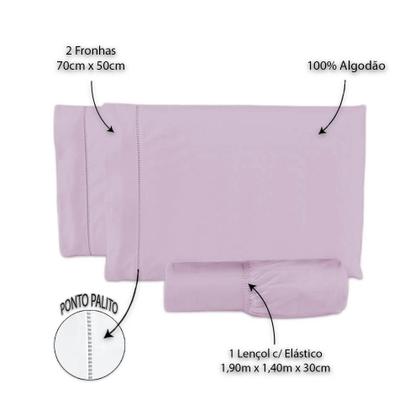 Imagem de Lençol cama Casal 400 Fios 3 Peças 100% algodao com elastico