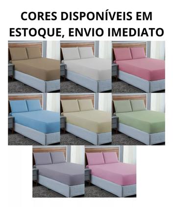 Imagem de Lençol Cama de Casal 03 peças com Elástico Percal 300 Fios 100% Algodão