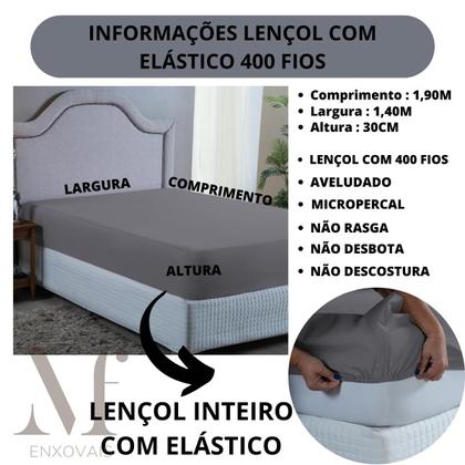 Imagem de Lençol Cama de Casal Padrão 400 Fios Hotel Pousada Fazenda com Elástico Avulso