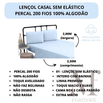 Imagem de Lençol Casal 100% Algodão Sem Elástico Prime Percal 200 Fios Cama Box e Beliche 01 Peça