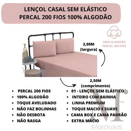 Imagem de Lençol Casal 100% Algodão Sem Elástico Prime Percal 200 Fios Cama Box e Beliche 01 Peça