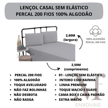 Imagem de Lençol Casal 100% Algodão Sem Elástico Prime Percal 200 Fios Cama Box e Beliche 01 Peça