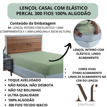 Imagem de Lençol Casal 300 Fios 100% Algodão Lençol com Elástico Avulso Cama Box 30cm Altura
