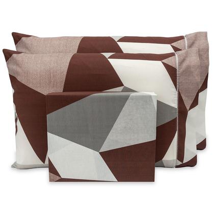 Imagem de Lençol Casal 40cm 3 pçs c/ Ponto Palito Percal Estampado 180 fios