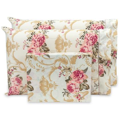 Imagem de Lençol Casal 40cm 3 pçs c/ Ponto Palito Percal Estampado 180 fios