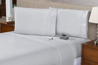 Imagem de Lençol Casal de Cima c/ Vira e Ponto Palito Percal Flex 400 Fios Toque Acetinado