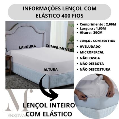 Imagem de Lençol Casal QUEEN 400 Fios 3 peças com Elástico e Fronha Hotel Pousada Barato