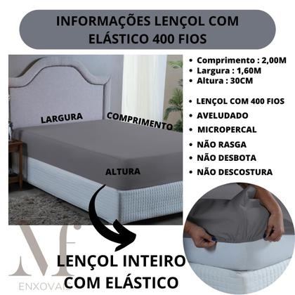 Imagem de Lençol Casal QUEEN 400 Fios 3 peças com Elástico e Fronha Hotel Pousada Barato