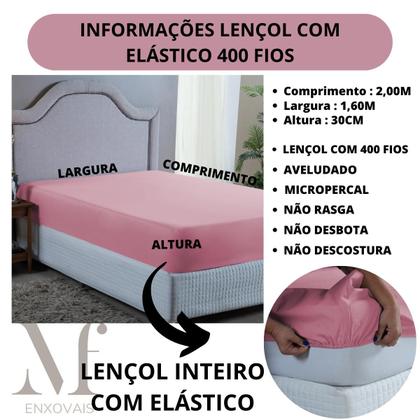 Imagem de Lençol Casal QUEEN 400 Fios 3 peças com Elástico e Fronha Hotel Pousada Barato
